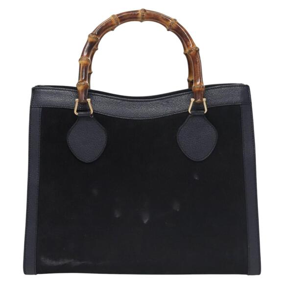 GUCCI Bamboo Hand Bag Suede Leather Navy - Picture 2 of 13